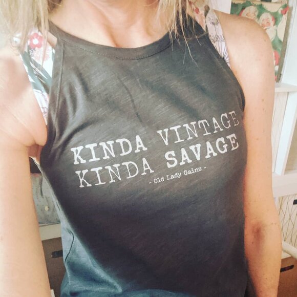 Lady Gains Kinda Vintage Kinda Savage Graphic Workout Tank Size Small - Picture 2 of 7